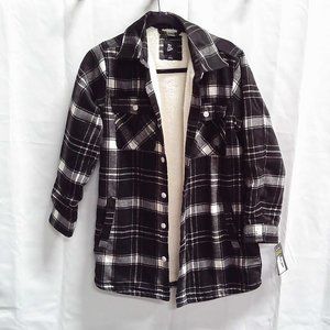 New Art Class plaid faux fur jacket, long sleeve shirt style jacket.